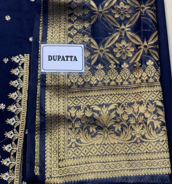 Luxury Organza Banarsi Embroidered Dress With Banarsi Jacquard Dupatta (Unstitched) (CHI-615) Gallery Image 3