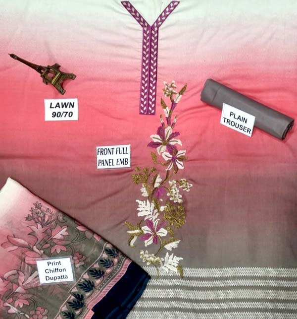 Latest Embroidered Lawn Dress with Chiffon Dupatta Collection 2022 (Unstitched) (DRL-1090)