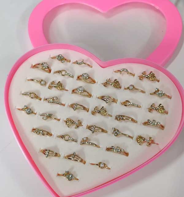36 Pcs Child Mid Finger Rings Set Gift with Heart Shape Boxes for Kid Gallery Image 1