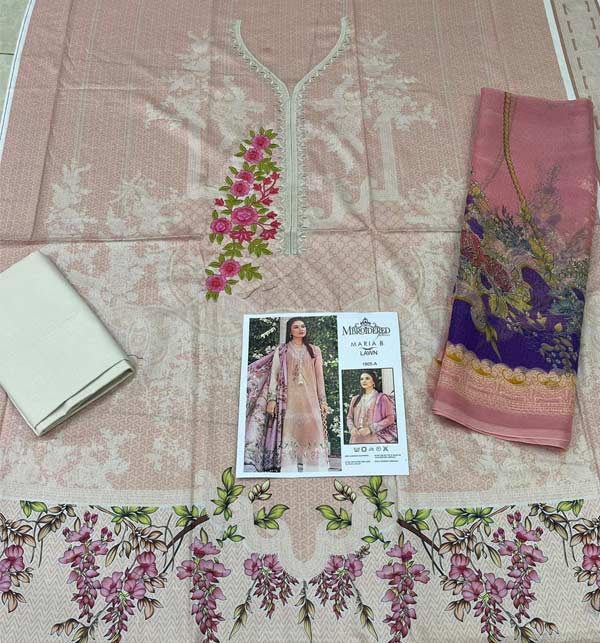 Adorable Embroidered Lawn Dress with Chiffon Dupatta (UnStitched) (DRL-1198) Gallery Image 1