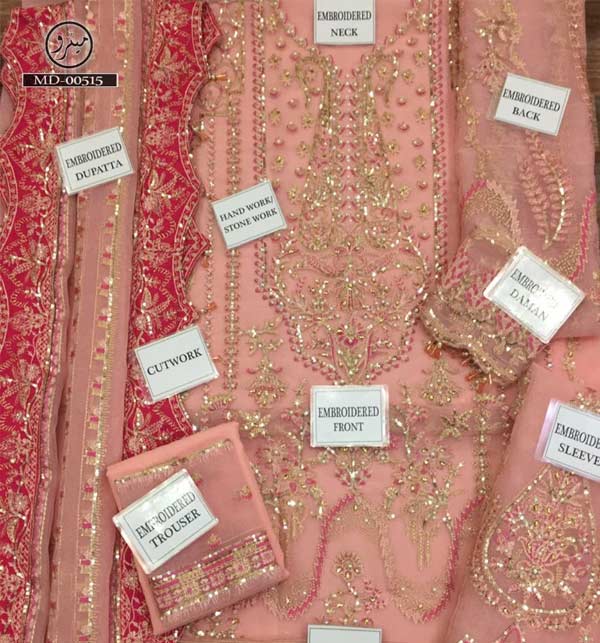 Latest Embroidered Organza Dress With Satin Work Dupatta Collection 2022 (UnStitched) (CHI-652) Gallery Image 2