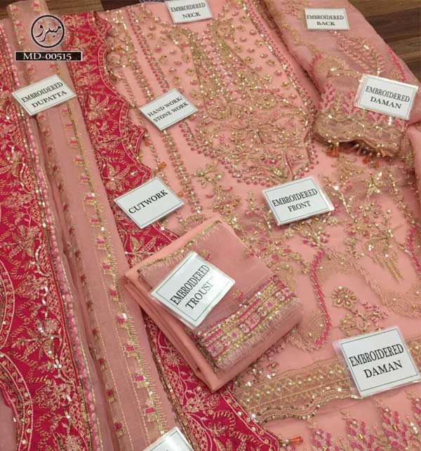 Latest Embroidered Organza Dress With Satin Work Dupatta Collection 2022 (UnStitched) (CHI-652) Gallery Image 3