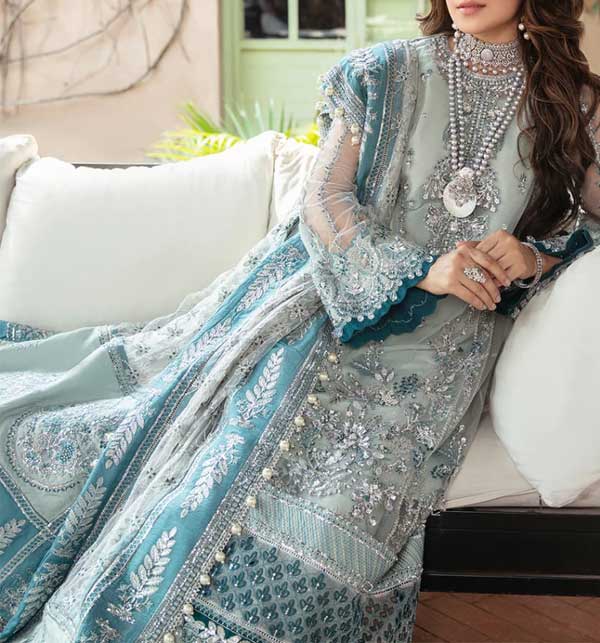 Heavy Embroidered Addawork Grey Net Wedding Dress 2022 Unstitched (CHI-655) Gallery Image 1