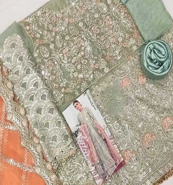 Luxury Mirror & Handwork Heavy Embroidered Net Bridal Maxi Dress 2022 (UnStitched) (CHI-659)