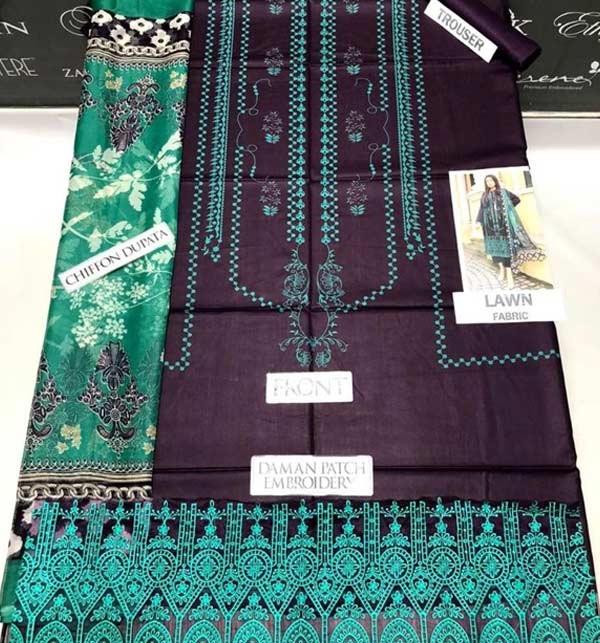 Lawn Luxury Embroidered Dress Chiffon Dupatta UnStitched (DRL-1218) Gallery Image 1