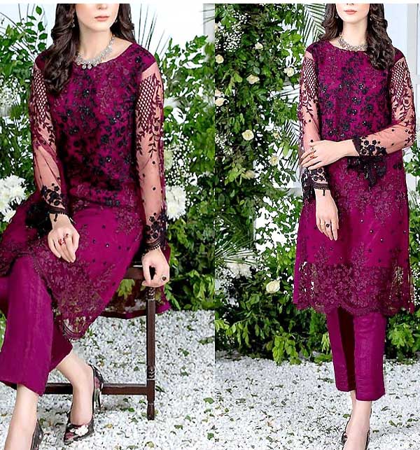 NET Embroidered Fancy Party Wear Dress 2022 (2-Piece) (UnStitched) (CHI-666) Gallery Image 1