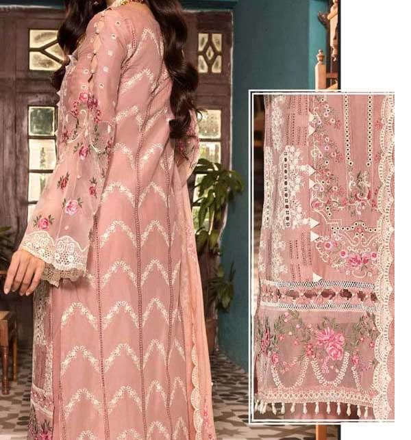 Luxury Collection Embroidered Scifflie Lawn Dress with Embroidered Net Dupatta (UnStitched) (DRL-1235) Gallery Image 1