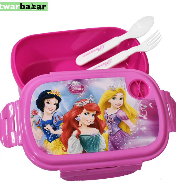 Disney Princess School Lunch Box with Fork & Spoon – Pink Color Gallery Image 1