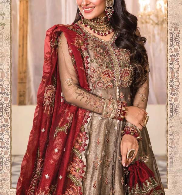 Luxury Handwork & Embroidered Khaddi Net Bridal Maxi Dress 2022 (Unstitched) (CHI-695) Gallery Image 1
