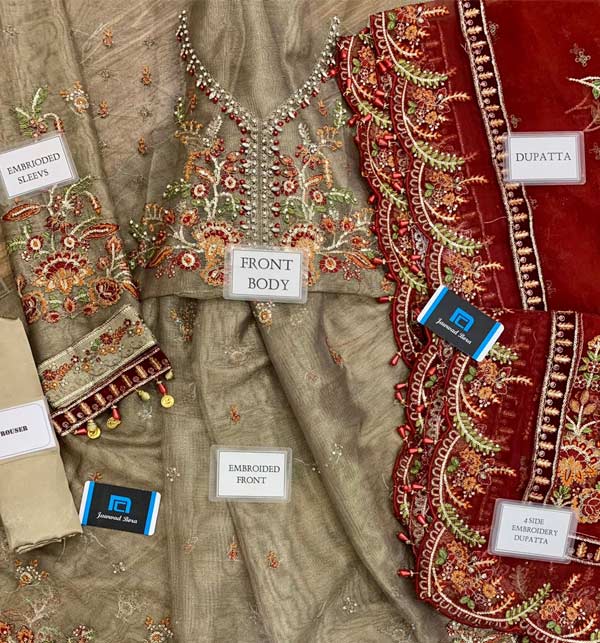 Luxury Handwork & Embroidered Khaddi Net Bridal Maxi Dress 2022 (Unstitched) (CHI-695) Gallery Image 2