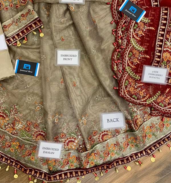 Luxury Handwork & Embroidered Khaddi Net Bridal Maxi Dress 2022 (Unstitched) (CHI-695) Gallery Image 3
