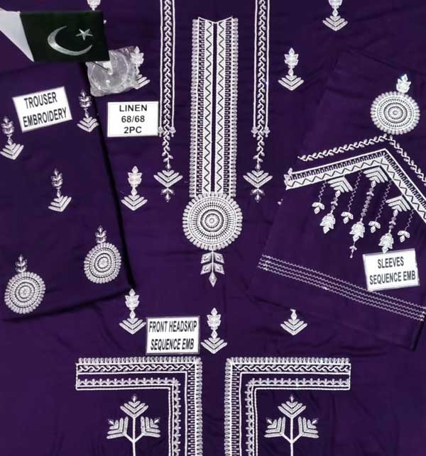 Traditional Style 2-Piece Sequins Embroidered Linen Suits 2022 (Unstitched) (LN-316)