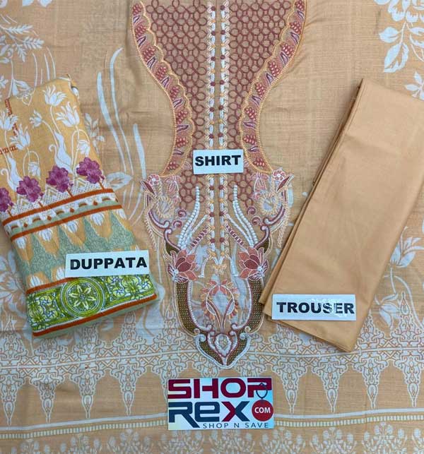 Slub Linen Embroidered Dress With Linen Duppata (LN-325) Gallery Image 1