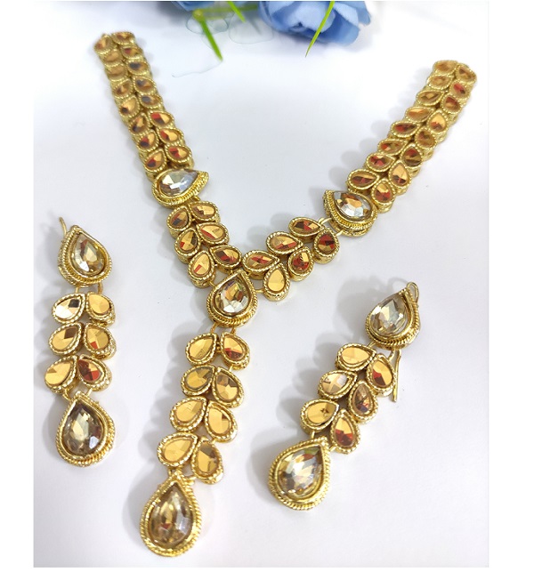 Kundan Jewellery Set Design with Drop Earrings Set (PS-499) Gallery Image 1