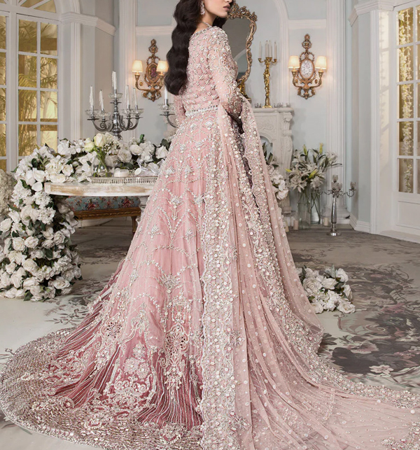 Luxurious 3D FULL Handwork (3000+ Pearls Use) & Heavy Embroidered Net Wedding Maxi Dress (CHI-724) Gallery Image 1