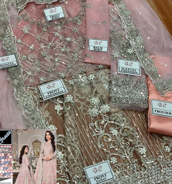Luxurious 3D FULL Handwork (3000+ Pearls Use) & Heavy Embroidered Net Wedding Maxi Dress (CHI-724) Gallery Image 2