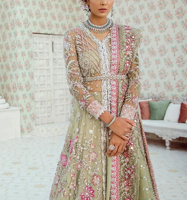 Heavy Bridal Wedding Gown Embroidered Net Dress For Girls (UnStitched ) (CHI-730) Gallery Image 1