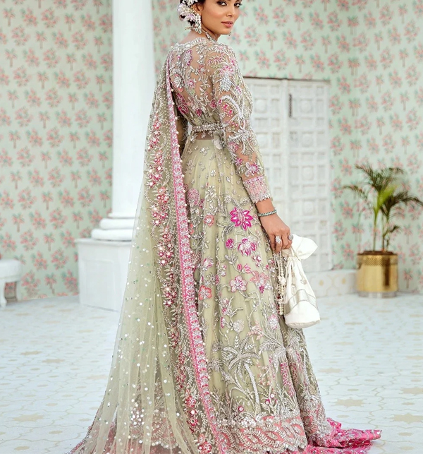 Heavy Bridal Wedding Gown Embroidered Net Dress For Girls (UnStitched ) (CHI-730) Gallery Image 3