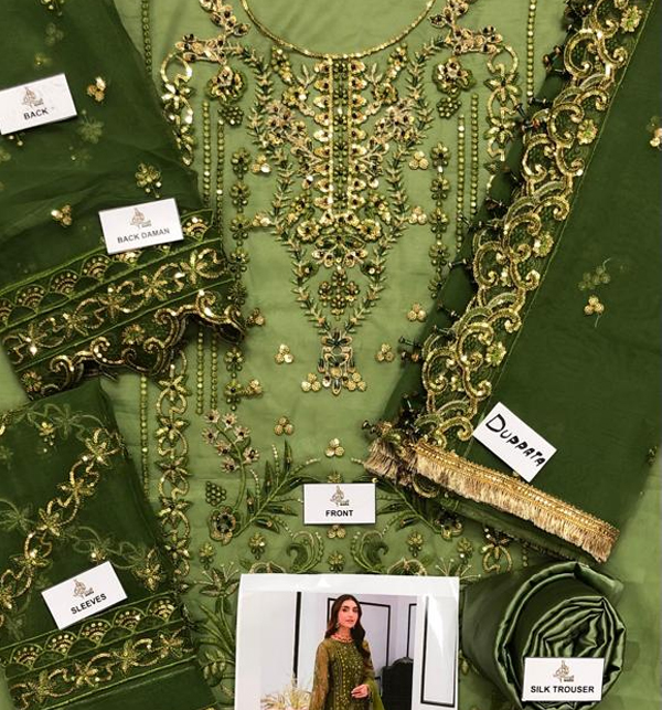 Elegant Adda Work Embroidered Organza Party Wear Dress 2022 (UnStitched) (CHI-754) Gallery Image 1