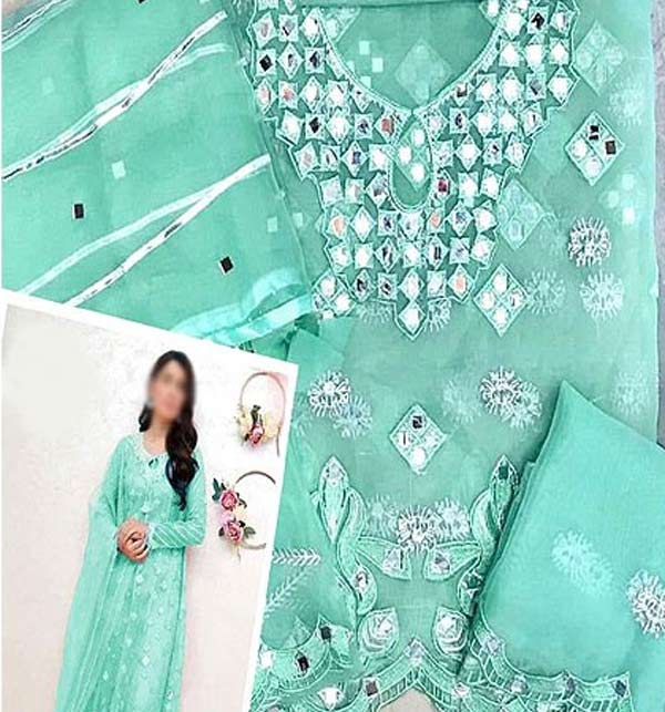 Mirror Work Embroidered Organza Wedding Dress (UnStitched) (CHI-761) Gallery Image 1