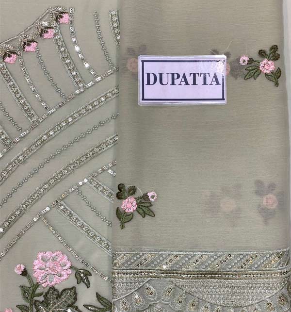 Pure Chiffon Embroidered Suit With Chiffon Dupatta (UnStitched) (CHI-768) Gallery Image 3