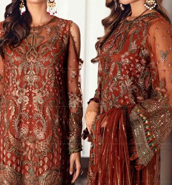 Luxury Heavy Embroidered with Handwork Organza Party Wear Dress 2022 (UnStitched) (CHI-775) Gallery Image 1