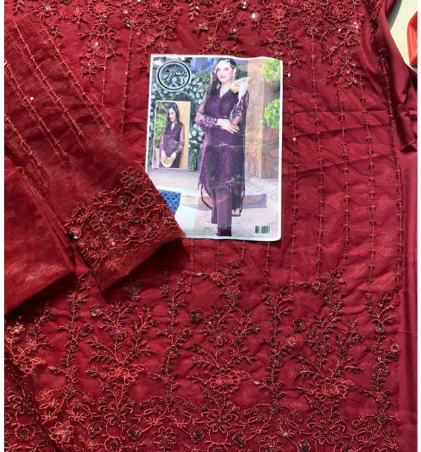 NET Sequins Full Heavy Embroidered 2 Pec Dress (Shirt + Trouser) (Un-Stitched) (CHI-776) Gallery Image 1