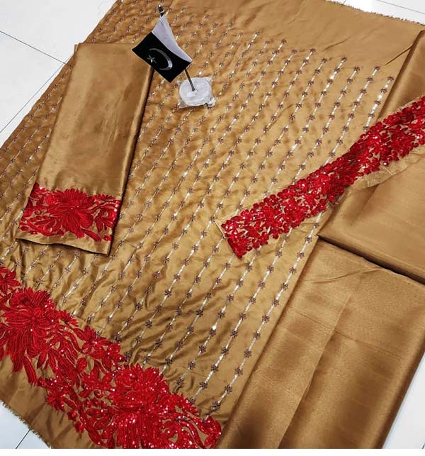 Silk Sequins Front Full Heavy Embroidered Dress Trouser Embroidery (2 Pieces) Suite (CHI-790) Gallery Image 2