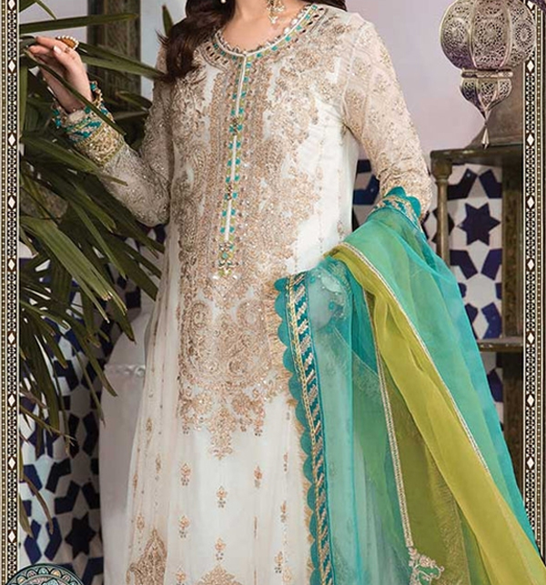 Heavy Embroidered Chiffon Dress With 3 Tone Organza Dupatta (UnStitched) (CHI-809) Gallery Image 1