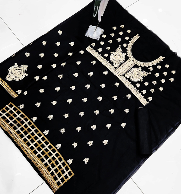 AZADI SALE Lawn Full Heavy Embroidered Black Lawn Dress 2 Pec (UnStitched) (DRL-1273) Gallery Image 2