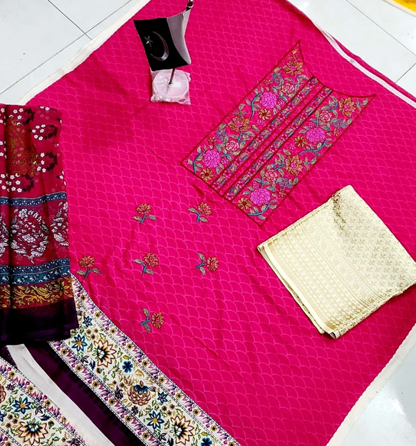 AZADI SALE Lawn Full Heavy Embroidered Dress With Chiffon Dupatta (Unstitched) (DRL-1275) Gallery Image 2