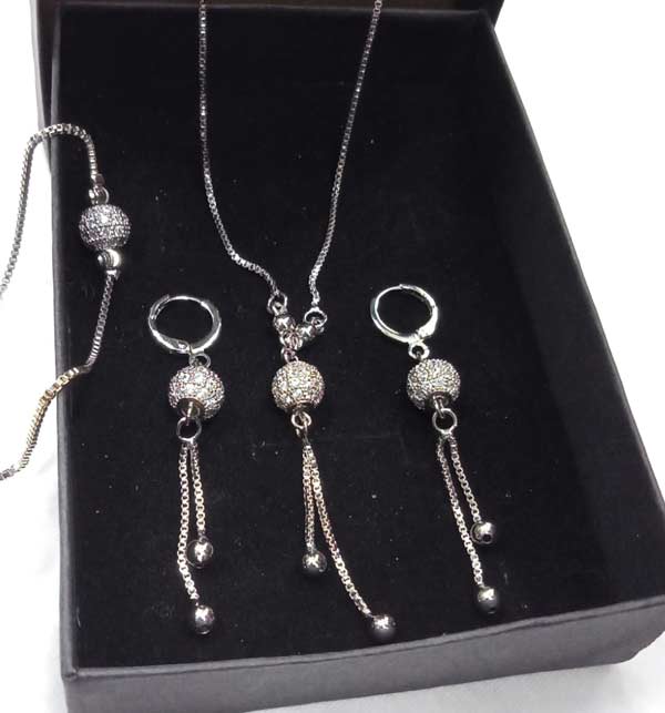 Zircon Silver Combo Deal Chain Locket Earring Bracelet (ZV:3718) Gallery Image 1