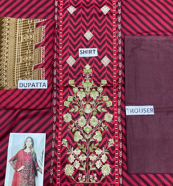 Embroidered Lawn Dress With Chiffon Dupatta (UNSTITCHED) (DRL-1303)	 Gallery Image 1