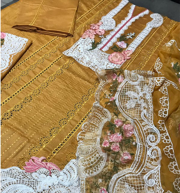brown chicken kari dress design EL-23-06-Mustard – Heer Rang main image 0