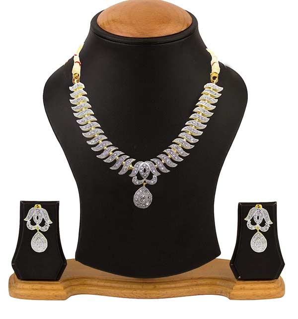 Elegant Indian Silver Zircon Necklace Set With Earring (ZV:5627) Gallery Image 1