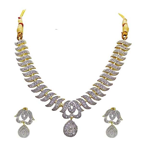Elegant Indian Silver Zircon Necklace Set With Earring (ZV:5627) Gallery Image 2