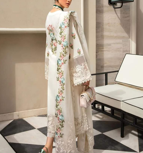 Luxurious Schiffli Heavy Embroidered Lawn Dress With Organza Embroidered Dupatta (UnStitched) (DRL-1424) Gallery Image 1