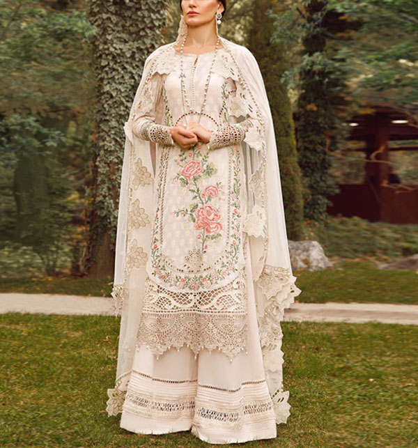 Luxury Lawn Embroidered Chickenkari Dress Embroidered Chiffon Dupatta (UnStitched) (DRL-1437) Gallery Image 1