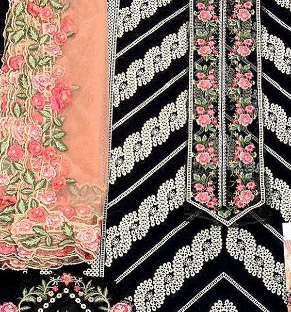 Luxury Cotton Lawn Fully Embroidered Dress with Embroidered Organza Dupatta (UnStitched) (DRL-1438) Gallery Image 2