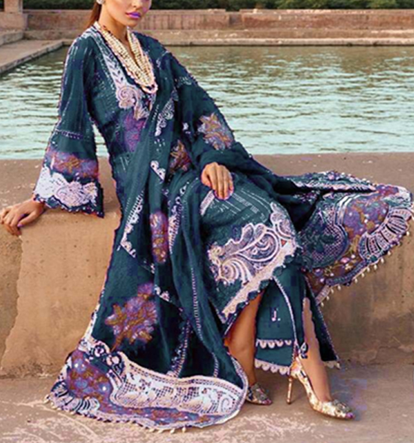 Luxurious Schiffli Heavy Embroidered Lawn Dress Dupatta Chiffon Full Heavy Embroidered (UnStitched) (DRL-1440) Gallery Image 1