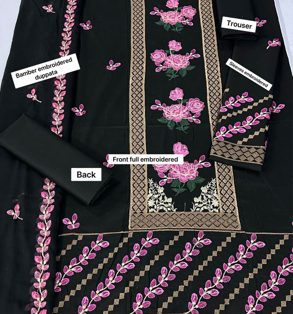 Luxury Lawn Embroidered Dress With Bamber Chiffon Embroidery Dupatta (DRL-1445) Gallery Image 1
