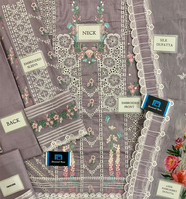Luxurious Schiffli Heavy Embroidered Lawn Dress With Silk Dupatta (UnStitched) (DRL-1450) Gallery Image 1