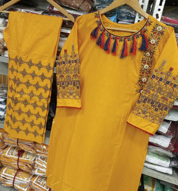 Stitched 3 Pcs Cotton Embroidered Dress With Chiffon Dupatta (RM-101)