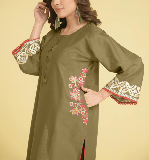 2 PCs Stitched Cotton Lawn Embroidered Dress (RM-112) Gallery Image 1