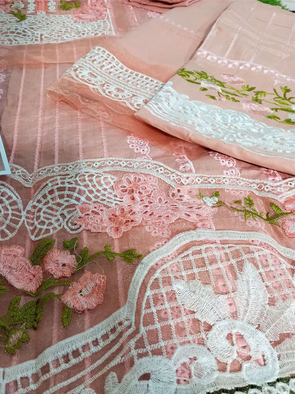 Luxurious Lawn Heavy Embroidered Dress Boroshi Heavy Embroidery Dupatta Plain Trouser (UnStitched) (DRL-1470)