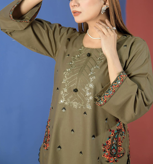 Stitched Cotton Lawn Embroidered 2 Pec Dress (RM-113) Gallery Image 1