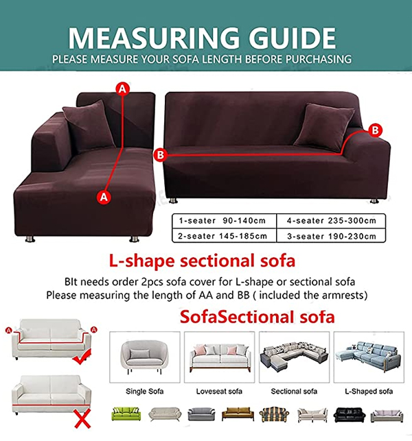 L-Shape Sofa Cover 7 Seater (4+3) Standard Size Stretchable Elastic Fitted Solid Color Jersey Cover - Brown	 Gallery Image 1