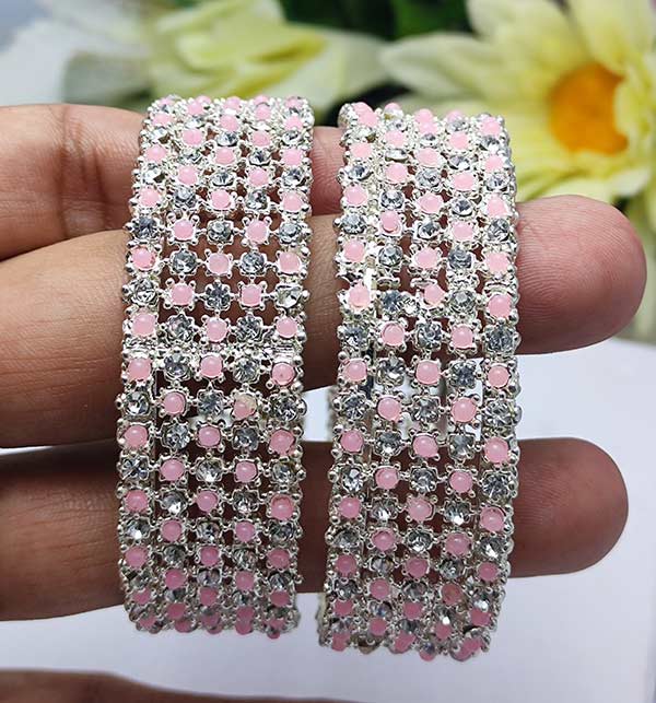 Pack of 2 Beautiful Silver Zircon Bangles Set (ZV:11330) Gallery Image 2