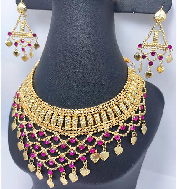 Gold Plated Heart Shape Necklace Set With Earrings (ZV:11631)