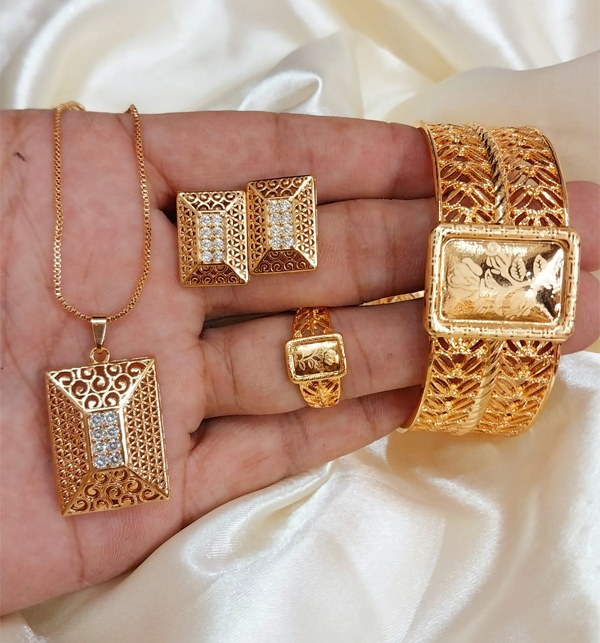 Combo Deal Locket Set Earring Ring & Gold Plated Bangle (ZV:12558)